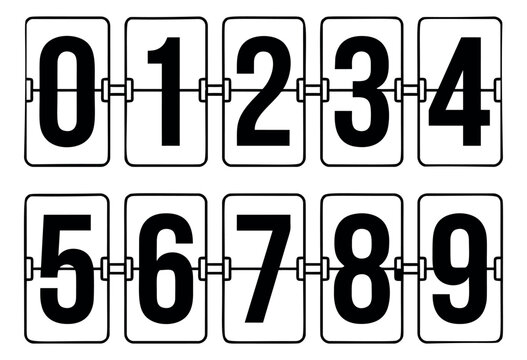 Line art numerical set featuring flip display digits from zero to nine for creating timers and scoreboards