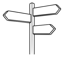 Obraz premium Hand drawn line art illustration of a signpost depicting multiple blank arrow signs for direction and choice