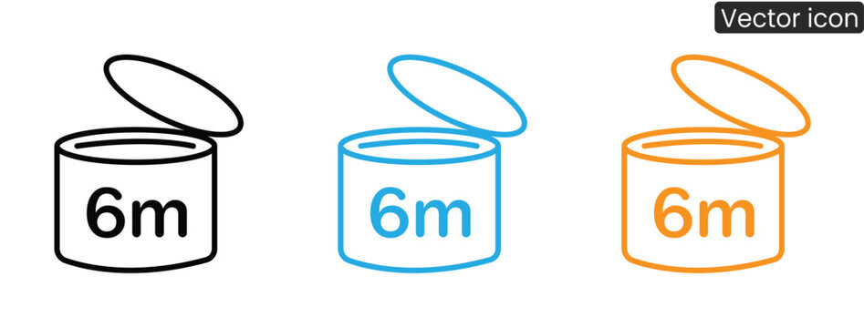 Three open tin cans with 6m label in black, blue, and orange colors