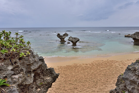 Heart Rock is the most famous landmark in Kunigami District, Okinawa, Japan