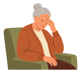 Obraz premium Flat style illustration of an elderly woman depicting stress and discomfort for health and well-being concepts