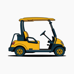 Naklejka premium Yellow golf cart with black accents and roof vehicle transportation vector illustration isolated on white background