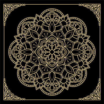 golden Mandala with vintage floral style, mandala oriental pattern hand drawn decorative element unique design with petal flower concept relax and meditation .