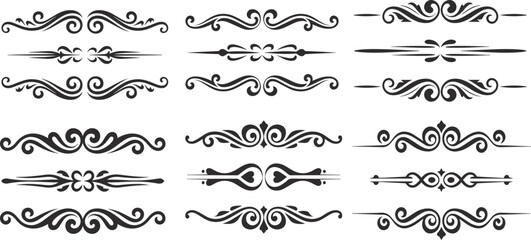 Set of black and white vintage swirling decorative graphic design elements  isolated on white background