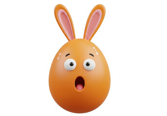 Obraz premium A surprised orange easter egg with bunny ears and big eyes. isolated on transparent background 'Png