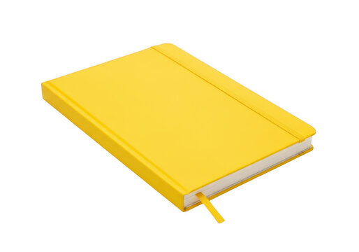 A vibrant yellow notebook with a ribbon bookmark on a white background isolated on transparent background 'Png