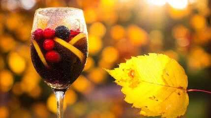 A glass of sangria with fresh citrus and berries, evoking warm Spanish National Day celebrations.