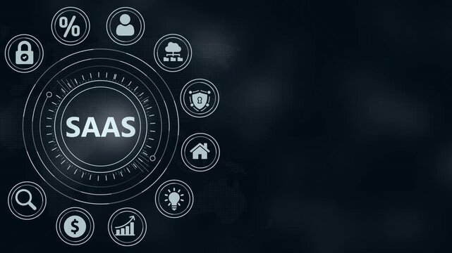 Saa S software as a service concept with technology icons and digital network background SaaS cloud computing