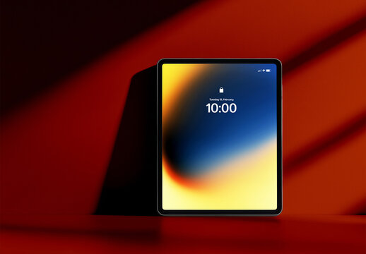 Single Tablet Device Mockup Standing Upright on Studio Surface