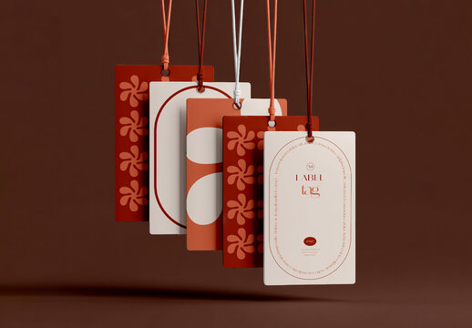 Five Hanging Label Tags Mockup Arranged in Overlapping Row