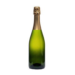 Elegant green champagne bottle with gold foil neck isolated on transparent background
