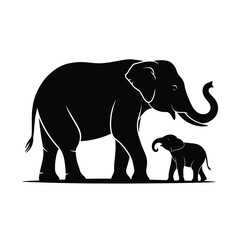 A striking black silhouette depicts an adult elephant with its calf © FAS