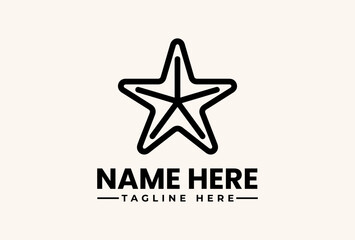 Obraz premium A black and white illustration of a star logo with a text placeholder in a clean, minimalist design on a beige background.