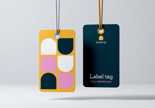 Two Hanging Label Tags Mockup Suspended Side by Side