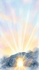 Plakat Watercolor Empty Tomb with Heavenly Light Easter Background