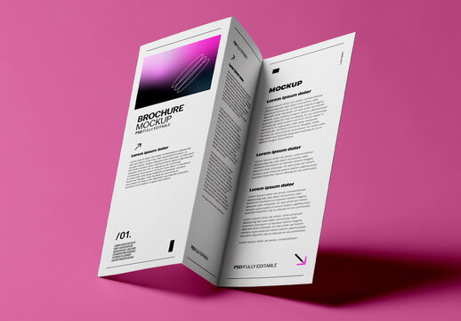 Open Trifold Brochure Mockup Standing Angled With Visible Panels