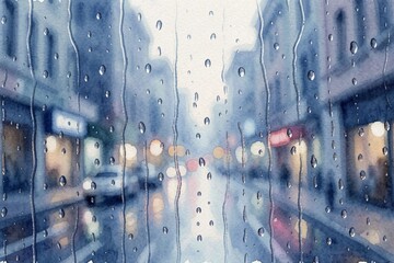 Stormy seascape with dark rain clouds over rough waves, watercolor painting