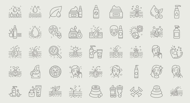 Collection of Simple Line Icons Representing Various Themes and Objects.