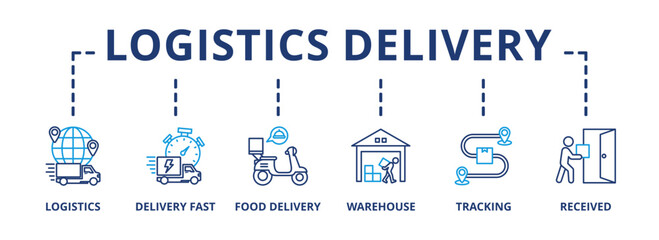 Logistics delivery banner web icon vector illustration concept with icon of logistics, delivery fast, food delivery, warehouse, tracking, receive 