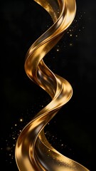 Golden spiral ribbon with glittering particles on a dark background