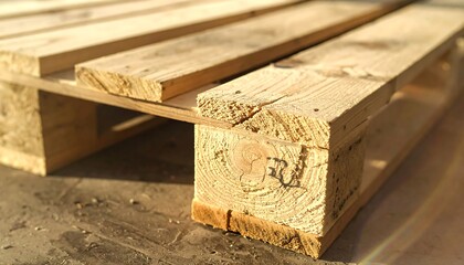 Wooden Pallet: A close-up view of a sturdy wooden pallet, showcasing the natural grain and texture of the wood, highlighting its robust construction and potential for creative reuse.