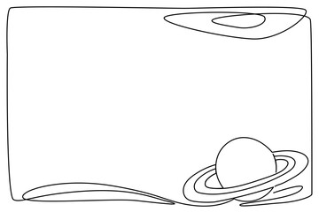 Line Art Abstract Planet Character. Funny Cute Child Room Artwork Symbol. Childish Outline Decorative Element. Birthday Greeting Card Simple Design. Astronomy School Lesson Icon © Silkyinky