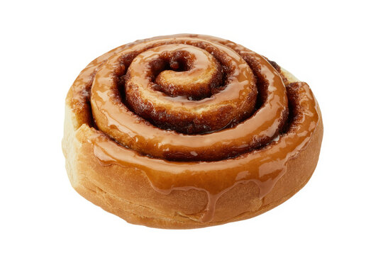 Glazed cinnamon swirl pastry on white background cinnamon roll