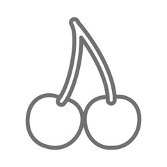さくらんぼの線画アイコン（アウトライン・モノクロ・2粒）