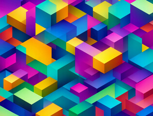 Obraz premium Vibrant Isometric Cubes Patterned in a Dynamic Abstract Mosaic, Symbolizing Digital Complexity and Creative Interconnection in a Colorful Arrangement.