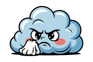 Obraz premium A blue cartoon cloud with an angry face and a tissue