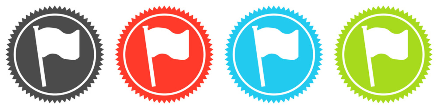 Icons auf 4 Buttons mit Zacken zeigen Fahne oder Flagge
