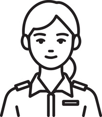 Obraz premium Hand Drawn Female Police Black and White Avatar Illustration in Minimal Line Art Style Design 