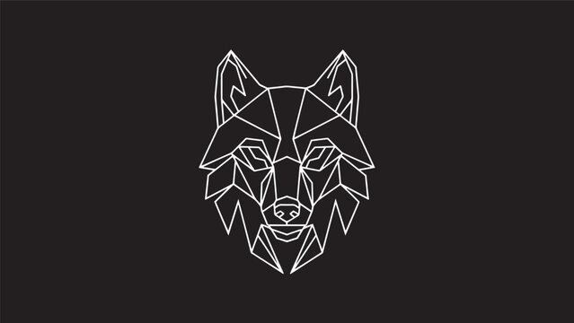 Minimal geometric wolf head logo design on dark background with white linework and outlines.