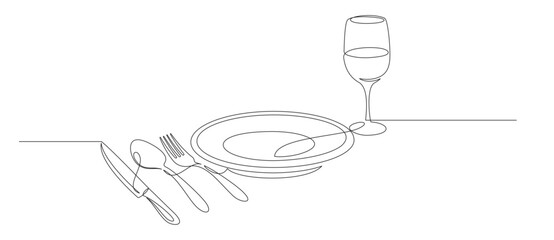 Illustration of cutlery with continuous line drawing.eps