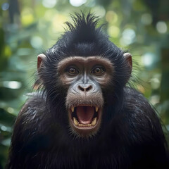 Fototapeta premium Black Monkey with Open Mouth – Expressive Jungle Wildlife Image