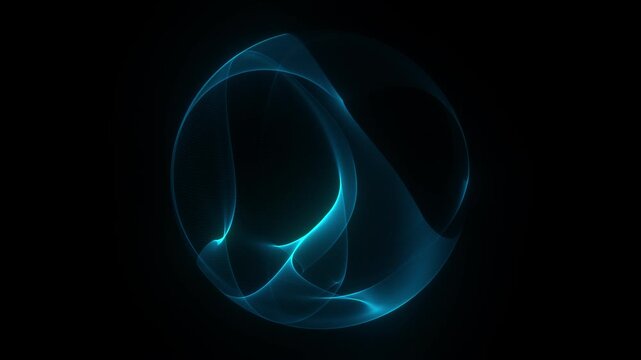 Luminous cyan mesh sphere with flowing translucent ribbons. Deep teal wave structures wrapping around round form. Soft neon aqua lines digital sphere. smooth layered curves 3d graphic spher