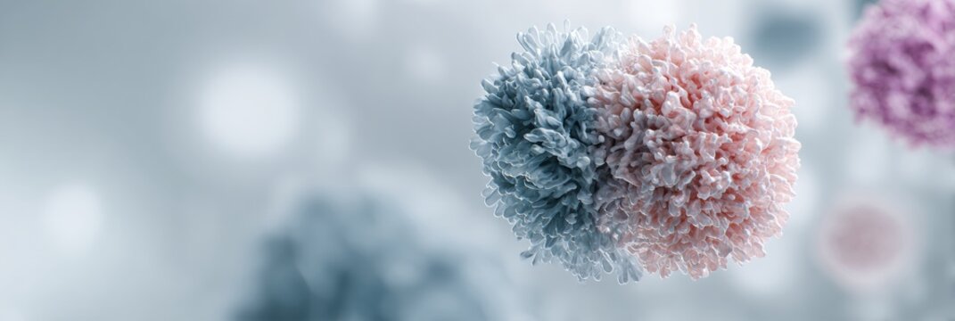 Immune T-cell Model Floats in Soft Pastel Biotech Background Creating a Visual of Cellular Activity in a Laboratory Setting