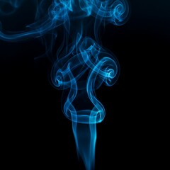 Ethereal blue smoke swirling against black background