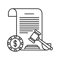 Fototapeta premium Legal document with poker chips and gavel symbolizing gambling law or regulations