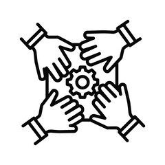 Fototapeta premium Collaboration and teamwork symbolized by interconnected hands forming a gear shape
