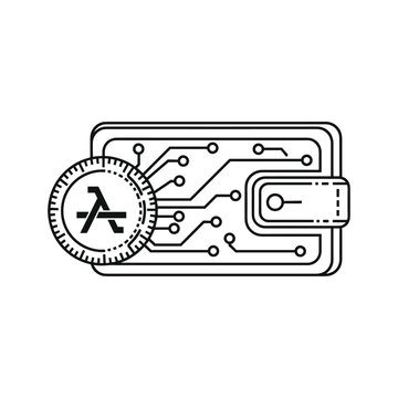 Modern wallet design featuring a circuit board and lambda symbol for technology and science