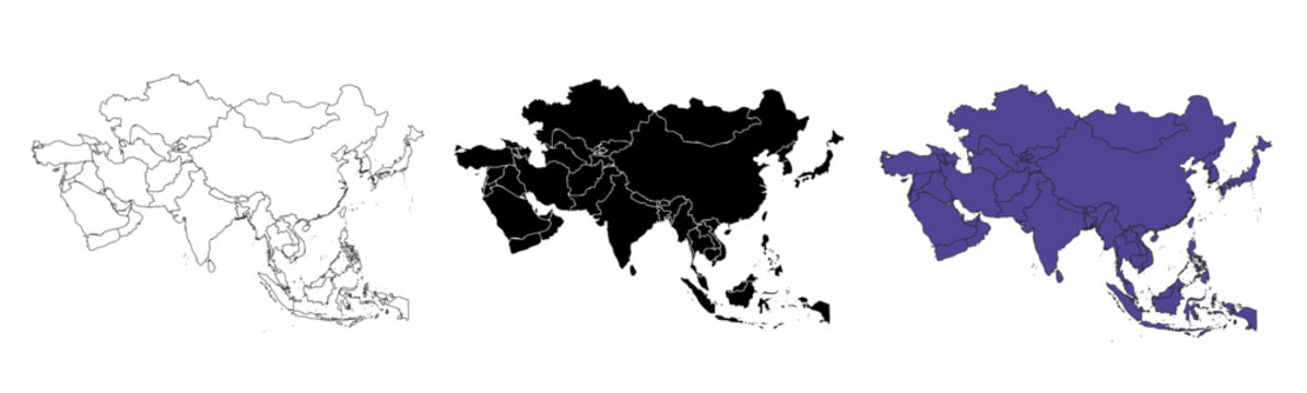 A set of vector maps of Asia with prefecture boundaries in three styles