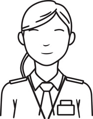 Obraz premium Hand Drawn Female Police Black and White Avatar Illustration in Minimal Line Art Style Design