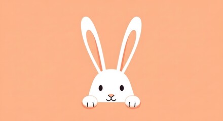Obraz premium Easter sunday white bunny rabbit face on pastel peach background