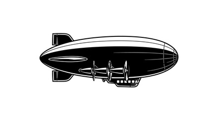 A vintage black and white illustration of a zeppelin airship flying with propellers, showcasing transportation technology © Nwar