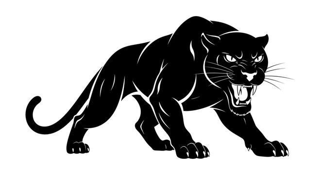 A fierce black panther illustration showcasing aggressive posture and sharp claws in a dynamic illustration
