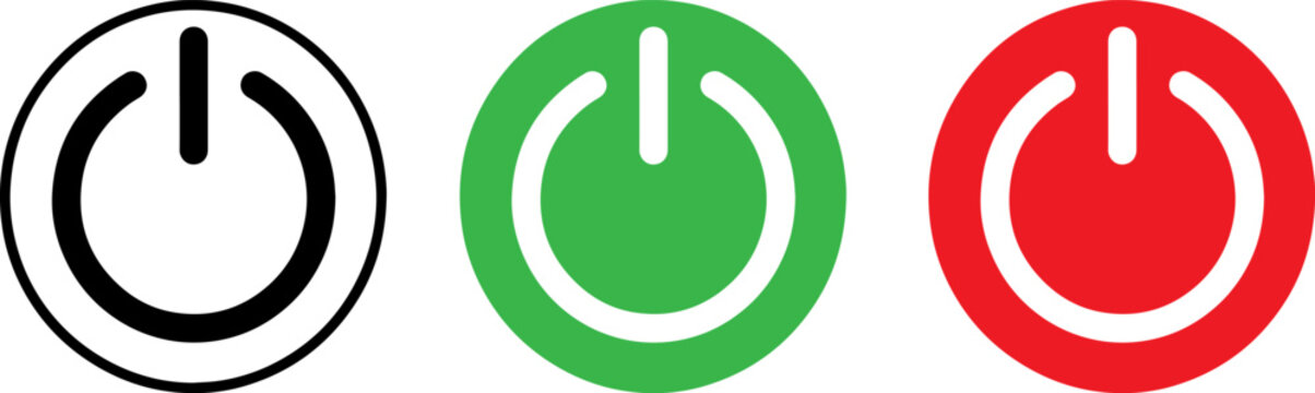Power button icons set in black, green, red