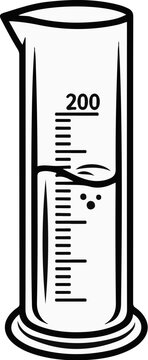 Line art illustration of a 200ml graduated cylinder with liquid