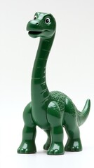 Fototapeta premium A green plastic dinosaur with a friendly smile will be a great addition to a child's room or as a backdrop in a playroom.