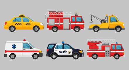 Emergency Vehicles Collection Fire Trucks Police Car Ambulance. © Abhinaya Project